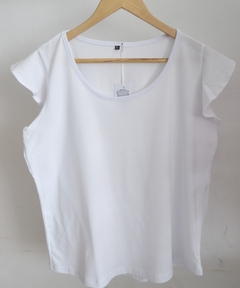 REMERA DAMAS CUELLO REDONDO SEMI-ESCOTADO Y MANGASCON VOLADO ART 1114 (I7002-XL-BLANCO)