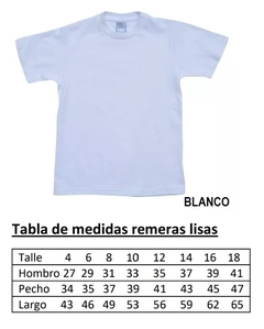 REMERA ESCOLAR 100% ALGODON PEINADO !! TALLE 10 (I5000-T10-BLANC)