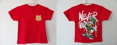 REMERA DE CHICOS 100% ALGODON DOBLE PEINADO ESTAMAPA DOBLE TALLE 8 NEVER3 (I6001-T8-ROJO)