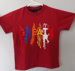 REMERA DE CHICOS 100% ALGODON DOBLE PEINADO ESTAMAPA DOBLE TALLE 10 GREATY (I6005-T10-ROJO)