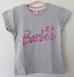 REMERA DE CHICOS 100% ALGODON PEINADO ESTAMAPADA BARBIE NOMBRE (I6008-T12-GRIS)