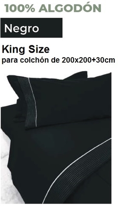 JGO.SABANA KING SIZE (HASTA 30CM ALTO) 180 HILOS 100% ALGODON COLCHON 200X200+30CM (A8742-KSH30NEGR)