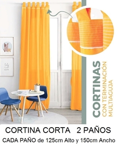 JGO CORTINA CORTA CON TERMINACION MULTIAGUJA 2 PAÑOS 125X150CM TELA TROPICAL LISA (A54630NARANJA)