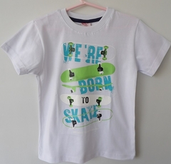 REMERA DE CHICOS 100% ALGODON PEINADO ESTAMAPADA TALLE 8 BORN SKATE (I6011-T8-BLANCO)