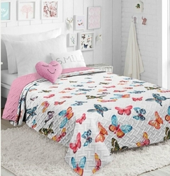 Cubrecama infantil estampado Matelasse Franca Valieri 1 1/2 pzas reversible 160x240 (A2504I-1MARIPOS)