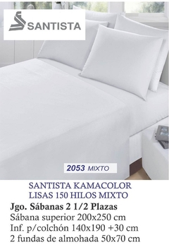 JGO.SABANA 2 1/2 SANTISTA KAMACOLOR 150 hilos mixto50/50 para colchon de 140x190+30cm (A2107-3BLANCO)