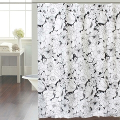 CORT.BAÑO TEFLONADA ESTAMPADA medias180x180 cm LACE BLANCO NEGRO (A2386LACE)