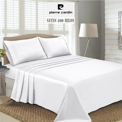 JGO.SABANA 2 1/2 SATEN 400 HILO PIERRE CARDIN LINEA ALGODON 100% para colchon 140x190+35 (A9005-3BLANCO)