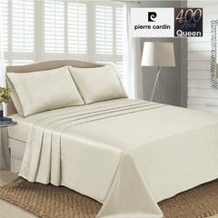 JGO.SABANA QUEEN SATEN 400 HILO PIERRE CARDIN LINEA ALGODON 100% para colchon 160x200+40 CM (A9005-4NATURAL)