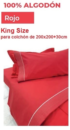 JGO.SABANA KING SIZE (HASTA 30CM ALTO) 180 HILOS 100% ALGODON COLCHON 200X200+30CM (A8742-KSH30ROJO)