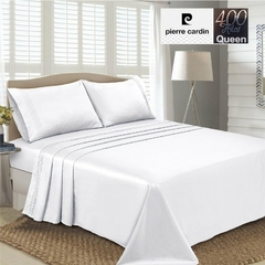 JGO.SABANA QUEEN SATEN 400 HILO PIERRE CARDIN LINEA ALGODON 100% para colchon 160x200+40 CM (A9005-4BLANCO)