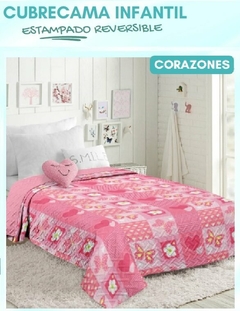 Cubrecama infantil estampado Matelasse Franca Valieri 1 1/2 pzas reversible 160x240 (A2504I-1CORAZON)