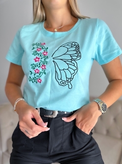 Remera Algodon Pemium Bordado Mariposa - Shaina Trendy Store