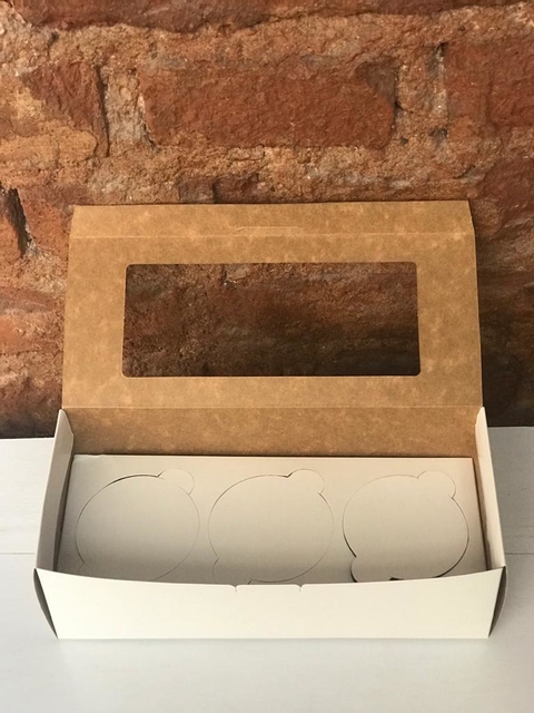 Caja Porta Cupcake para 3 Unid. con Ventana