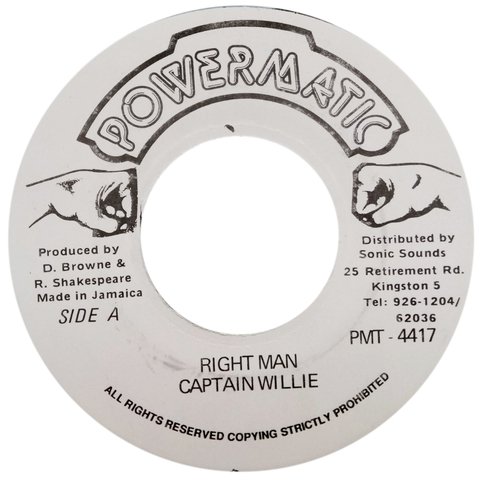 7" Captain Willie - Right Man/Version (Original Press) [VG+]