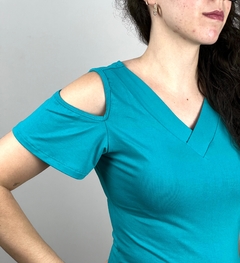 Blusa Gola V Ombro Vazado Verde Tifany - loja online