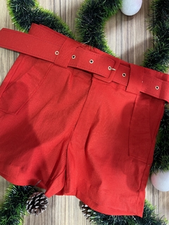 Shorts Alfaiataria Linho Vermelho