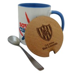13730 - Mug ceramica San Lorenzo c/tapa madera y cuchara - comprar online