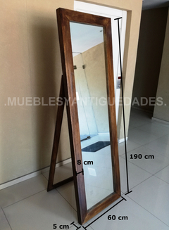Espejo de pie con soporte y marco en madera maciza 1,90 x 0,60 mts (EM108M) - comprar online