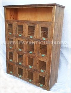 Fideera antigua 16 cajones 1 estante madera maciza (FI105A) - Muebles y Antiguedades - Argentina