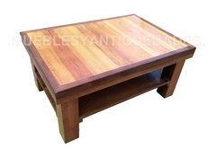 Mesa ratona de madera maciza con tapa de pinotea con marco tono nogal (MR120A) - Muebles y Antiguedades - Argentina