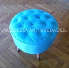 Banqueta Puff redondo capitoné chico tapizado en pana cuero vinílico ecocuero cuerina color turquesa (PC101M) - comprar online