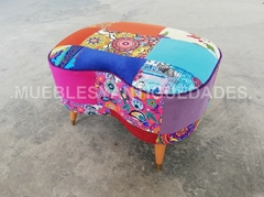 Banqueta Puff chico en forma de B tapizado en patchwork pana cuero vinílico ecocuero cuerina (PC104M) - comprar online