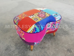 Banqueta Puff chico en forma de B tapizado en patchwork pana cuero vinílico ecocuero cuerina (PC104M) - tienda online