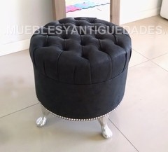 Puff redondo capitoné tapizado en pana o vinílico (PC105M) - Muebles y Antiguedades - Argentina