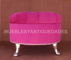 Banqueta Puff redondo capitoné con patas de metal tapizado en pana cuero vinílico ecocuero cuerina (PG102M) - tienda online