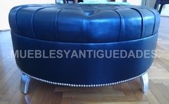 Banqueta Puff redondo capitoné con patas de metal tapizado en pana cuero vinílico ecocuero cuerina (PG104M) - Muebles y Antiguedades - Argentina