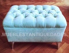 Banqueta Puff capitoné rectangular con patas de metal tapizado en pana cuero vinílico ecocuero cuerina (PR101M) - Muebles y Antiguedades - Argentina
