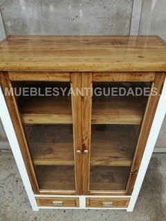 Vajillero biblioteca vintage en madera maciza (VJ103A) - Muebles y Antiguedades - Argentina