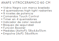 Ariston Anafe Vitroceramico HR 611 CA Touch 60cm en internet