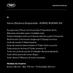 TST Horno Electrico 8 Funciones Inox Ruphay VIII - cod 30-60 - comprar online