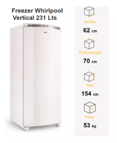 Freezer vertical Whirlpool WVU27 blanco 231L 220V - tienda online