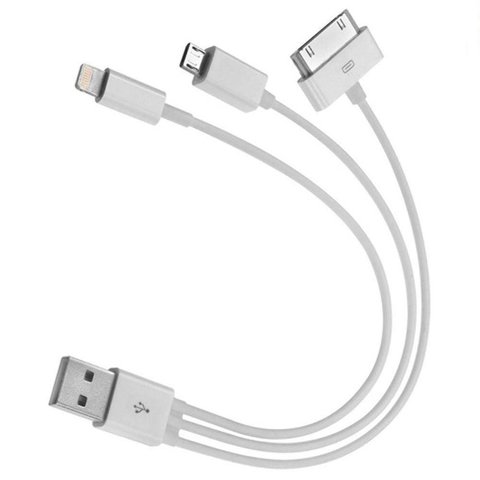Cabo Carregador USB 3 em 1 mini iPhone 4/4S/5/5S/5C V8 Compativel - Branco