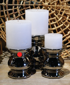 CANDELABRO DE CERÁMICA ESMALTE PLATA (SIN VELA) - MEDIDAS Ø 14x16 cm.- CÓD. 7031 - comprar online