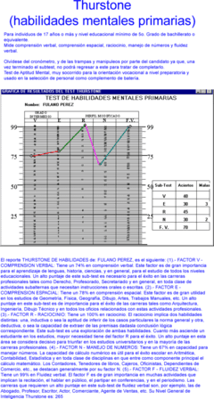 Thurstone Test- Habilidades Mentales Primarias - Soft Automatico - Orientadores Vocacionales, Pedagogos Comprensión verbal, Comprensión espacial, Raciocinio, Manejo de números y Fluidez verbal.