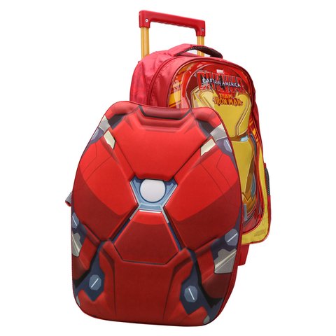 MOCHILA HOMEM DE FERRO COM ESCUDO DE CARRINHO