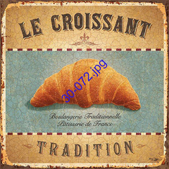 Un croissant dorado sobre un fondo azul, con texto que dice "Le Croissant" y "Boulangerie Traditionnelle Pâtisserie de France".