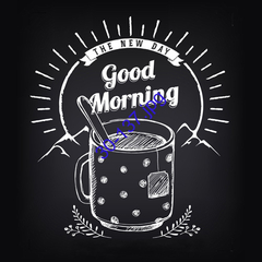 Lámina para decoupage con la frase "Good Morning" y un dibujo de una taza en un fondo oscuro.