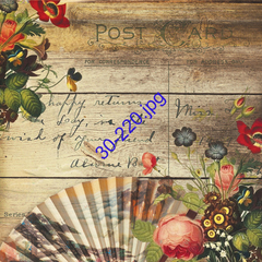 Lámina para decoupage con diseño vintage de flores y una tarjeta postal antigua