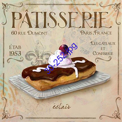 Lámina decorativa de un éclair con diseño vintage de pastelería.