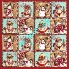 Láminas decorativas para decoupage con motivos navideños, incluyendo muñecos de nieve y postres, 30 x 30 cm.