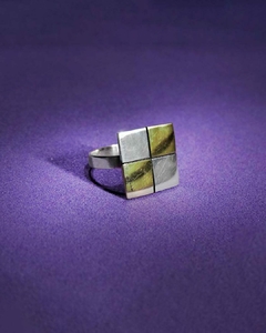 A 864 - Anillo de Plata 925 - Diseño exclusivo @dahojoyas - Cuadrado Bronce y Plata repartido