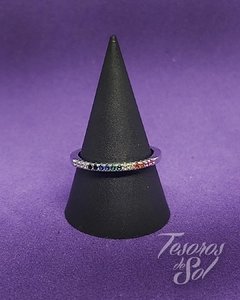 A 916 - Anillo de Plata Rodinada - Cintillo de microcubics de colores engarzados (2 mm) - comprar online