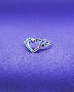 A 970 - Anillo de Plata 925 - Corazón con microcubics de colores incrustados