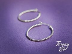 AR 543 - Aros de Plata 925 - Argollas finas lisas y bolitas (30 mm)