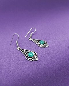 AR 767 - Aros de Alpaca India - Colgantes - Gotas finas Labradas y Caladas con piedra tuquesa